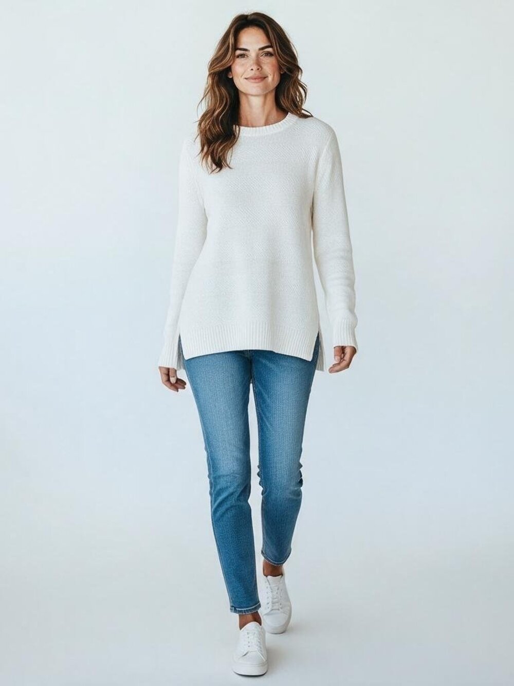 Ann Taylor Loft Sweater Womens Medium White Knit Long Sleeve Crew Neck